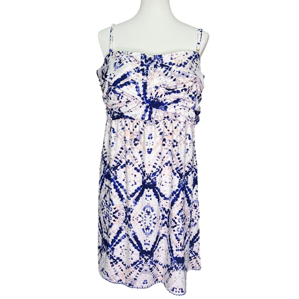 Soma Strapless Mini Dress White Blue Tie Dye Twist Built-in Bra XXL Summer WMN